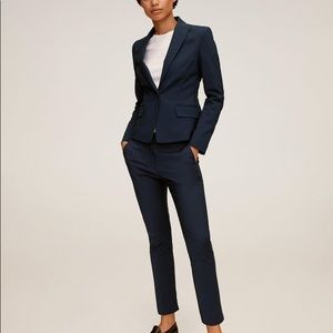 Mango Suit slim-fit Pants Medium waist. Cotton. Career. Stylish. Navy bl…